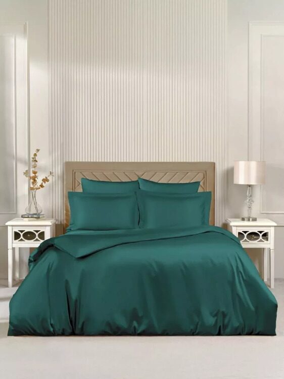 Постельное белье Arya Vip из Oднотонного Сатина 2 Сп. 200x220 Зеленый
