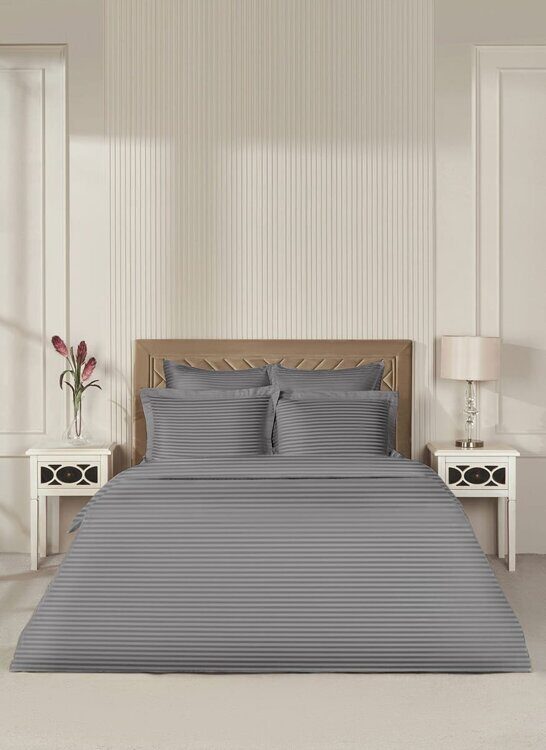 Постельное белье Arya Vip из Страйп Сатина Семейное 160x220 Серый