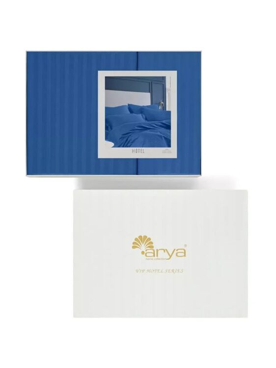Постельное белье Arya Vip из Страйп Сатина Семейное 160x220 Темно-синий