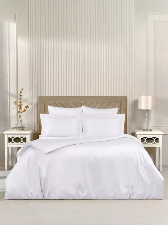 Постельное белье Arya Vip из Oднотонного Сатина 2 Сп. 200x220 Белый