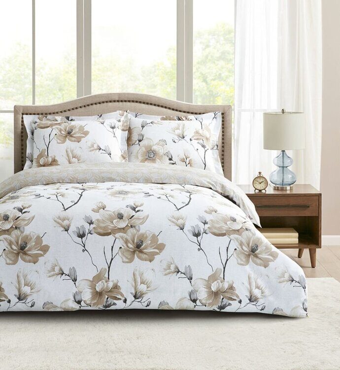 Постельное белье Arya Simple Living из Печатного Сатина Семейное 160x220 Misty Бежевый